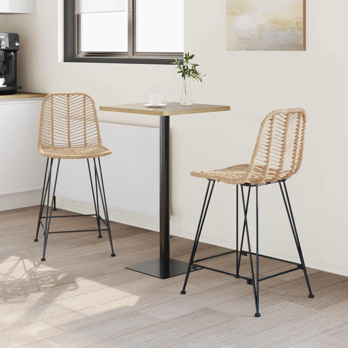 Barstol 2 Pcs Naturlig 44,5 X 54,5 X 97,5 Cm Rattan Og Jern