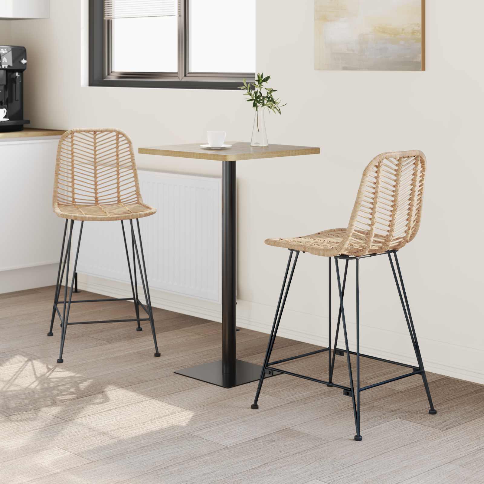 Barstol 2 Pcs Naturlig 44,5 X 54,5 X 97,5 Cm Rattan Og Jern