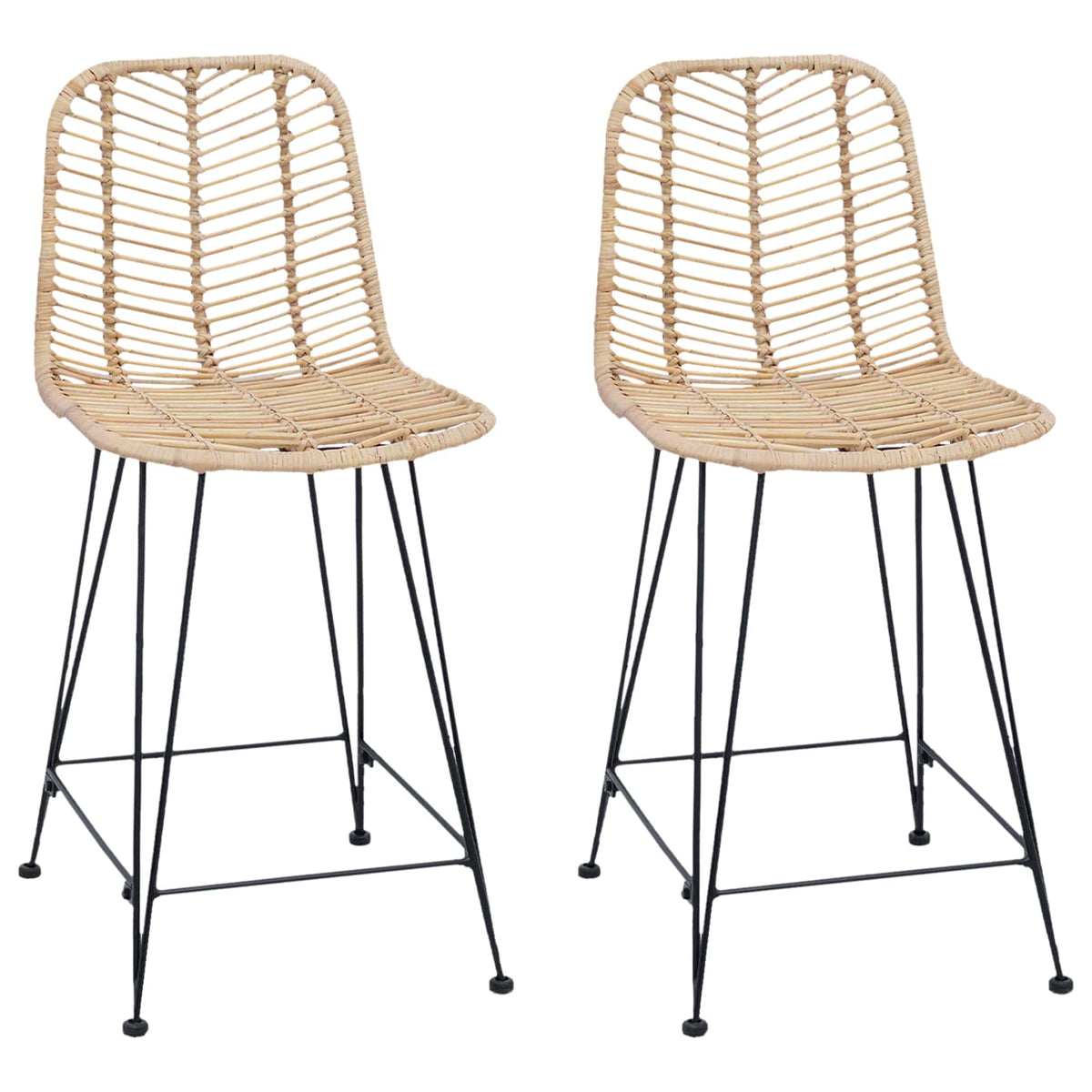 Barstol 2 Pcs Naturlig 44,5 X 54,5 X 97,5 Cm Rattan Og Jern