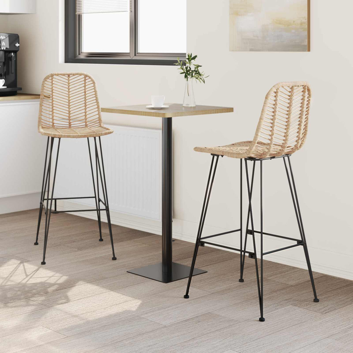 Barstol 2 Pcs Naturlig 44,5 X 53 X 111 Cm Rattan Og Jern