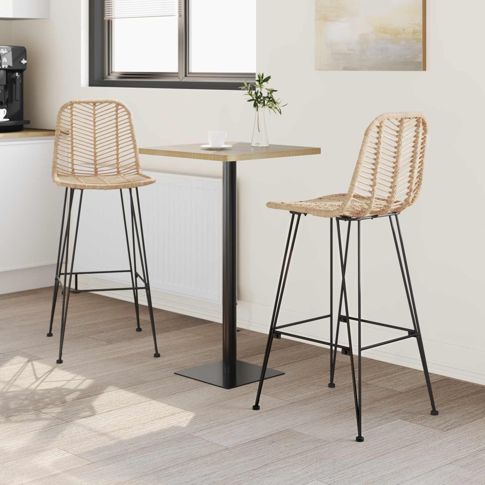 Barstol 2 Pcs Naturlig 44,5 X 53 X 111 Cm Rattan Og Jern