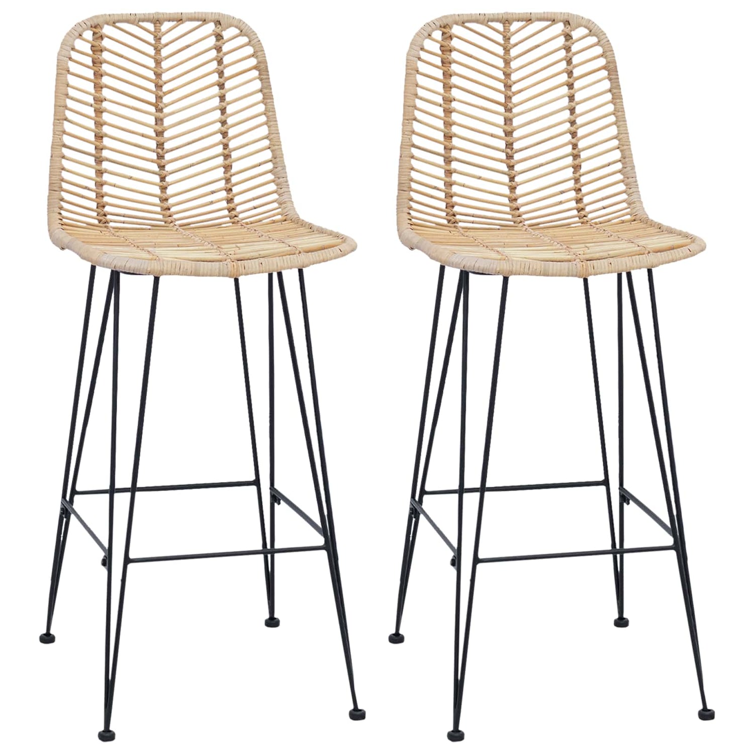 Barstol 2 Pcs Naturlig 44,5 X 53 X 111 Cm Rattan Og Jern