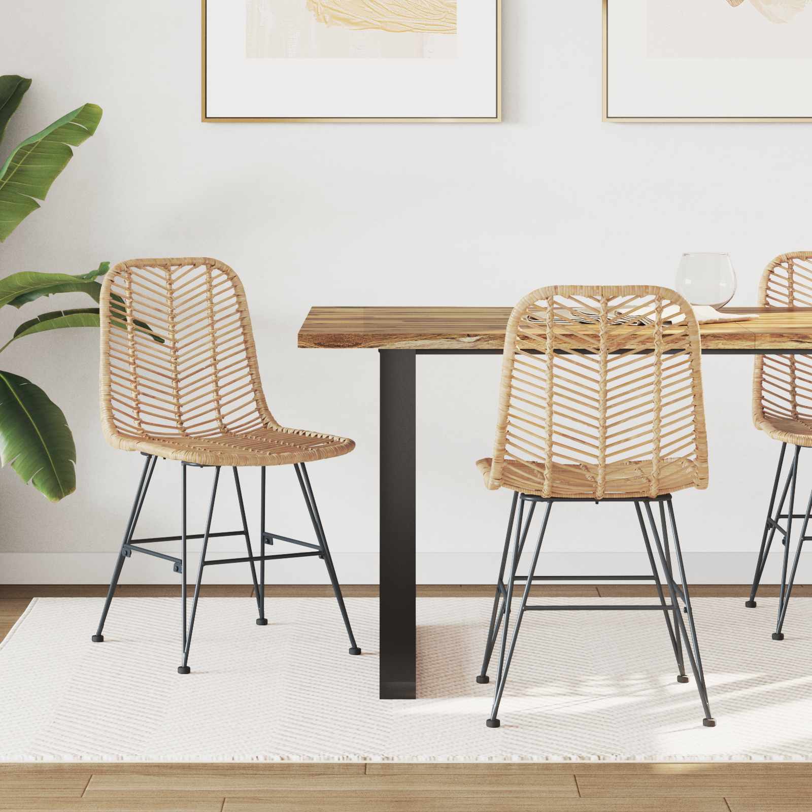 Spisestuestol 2 Pcs Naturlig 44,5 X 55 X 85 Cm Rattan Og Jern