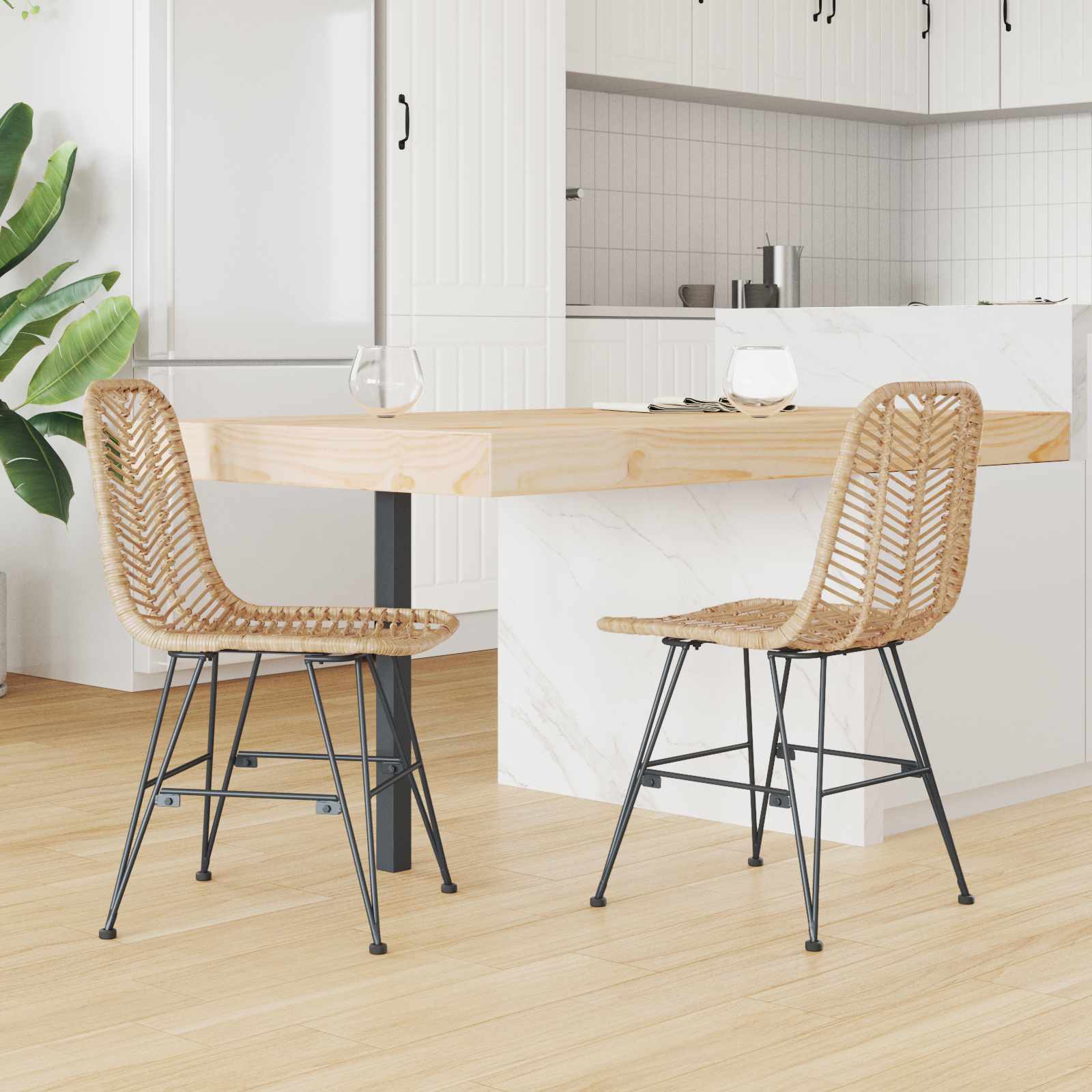 Spisestuestol 2 Pcs Naturlig 44,5 X 55 X 85 Cm Rattan Og Jern