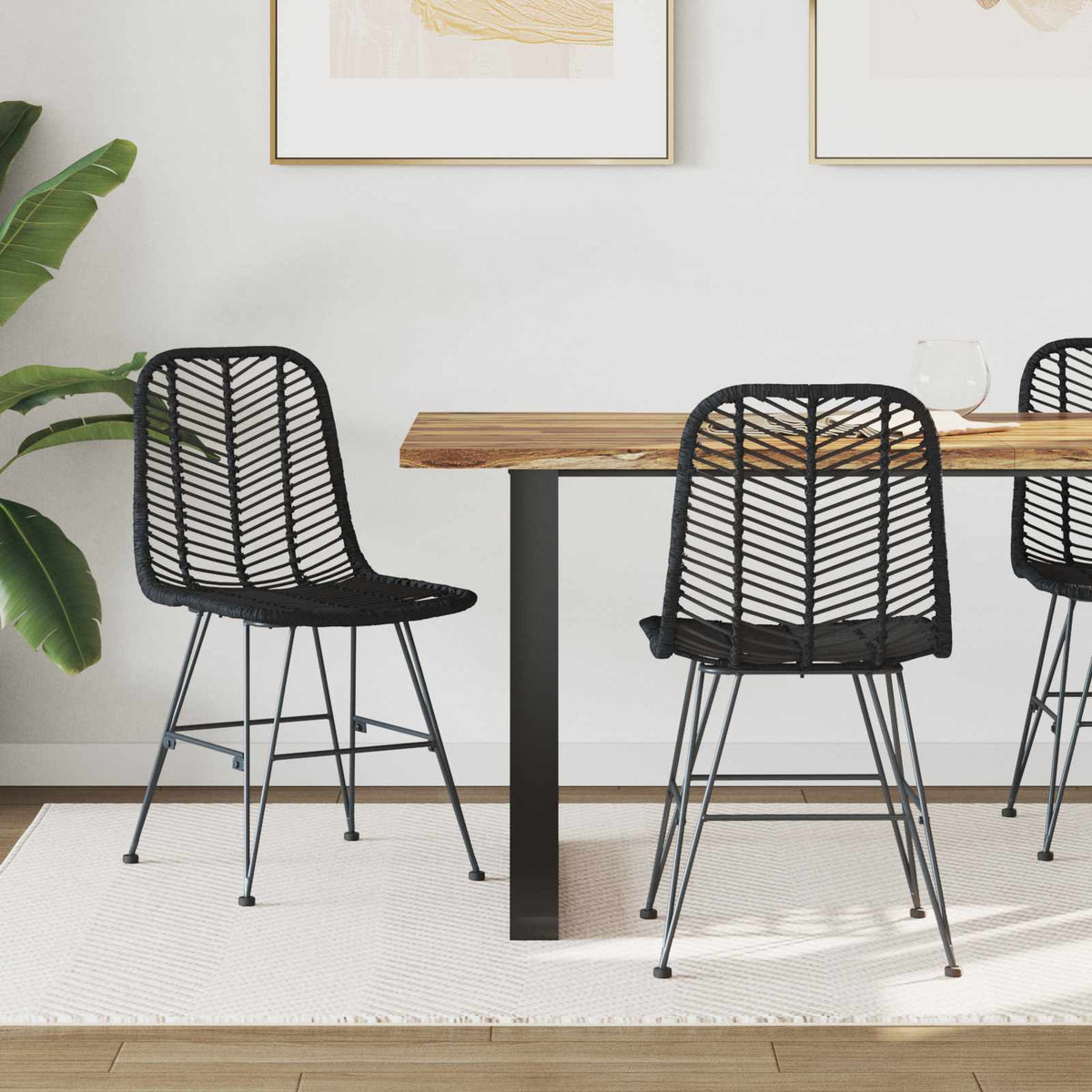 Spisestuestol 2 Pcs Svart 44,5 X 55 X 85 Cm Rattan Og Jern
