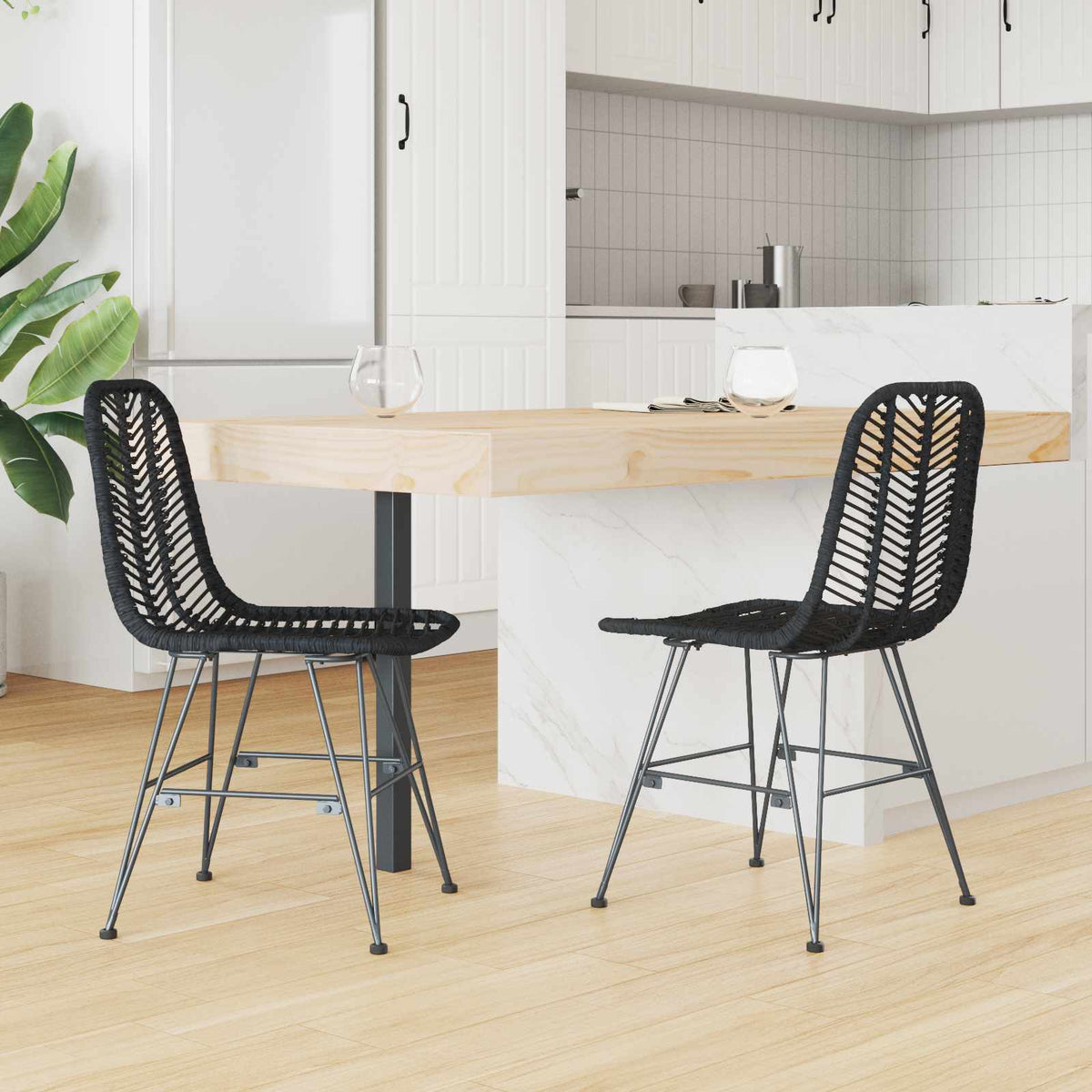 Spisestuestol 2 Pcs Svart 44,5 X 55 X 85 Cm Rattan Og Jern