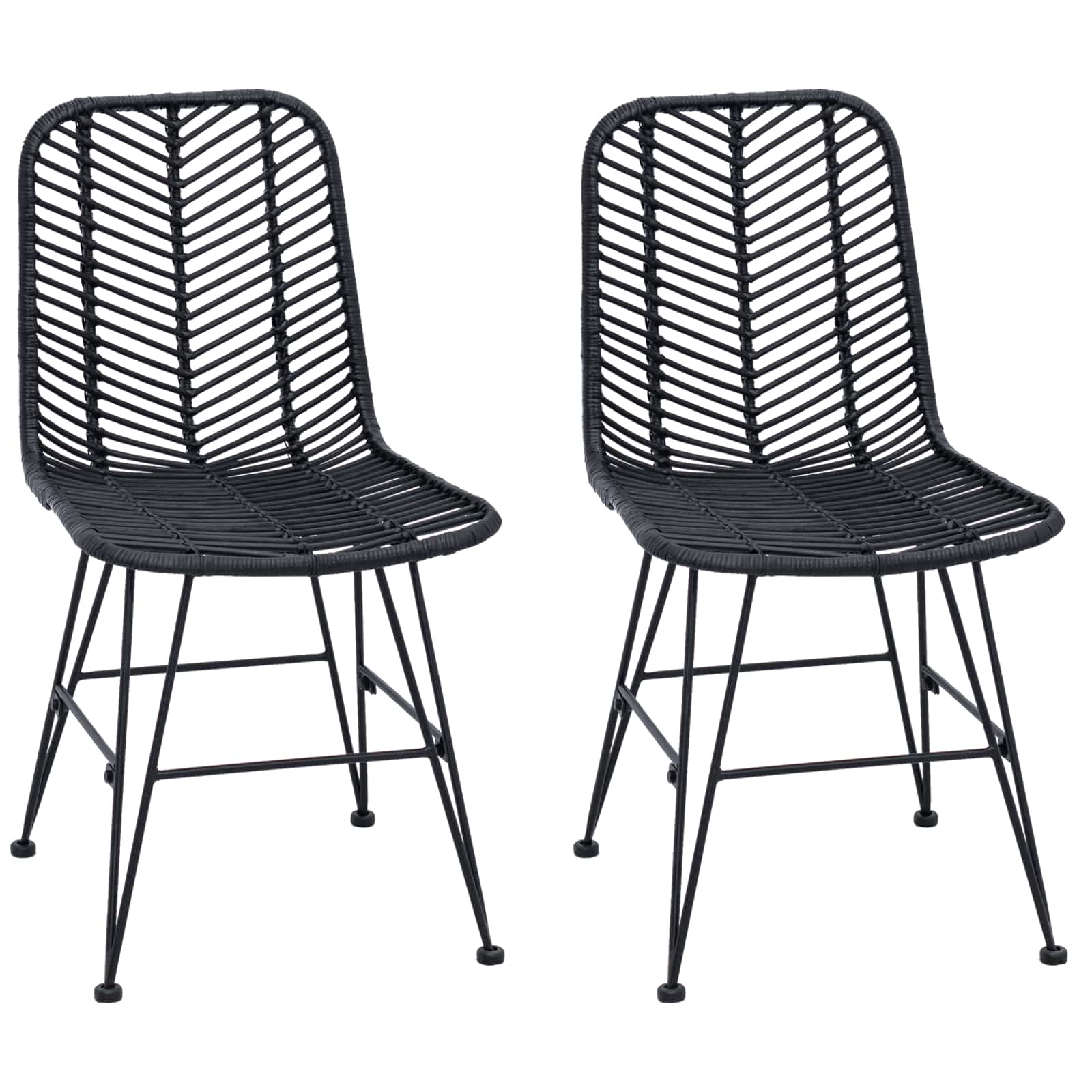 Spisestuestol 2 Pcs Svart 44,5 X 55 X 85 Cm Rattan Og Jern