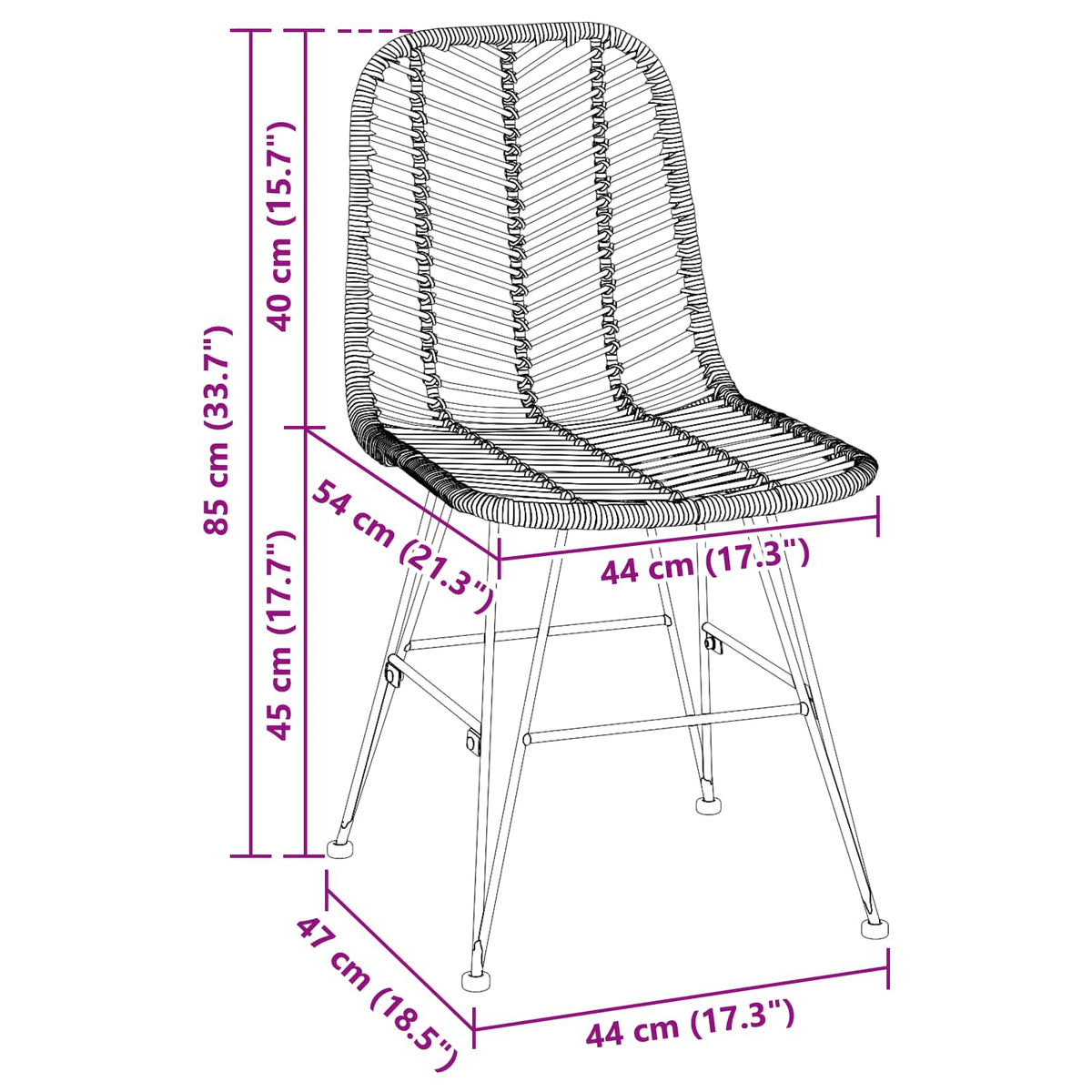 Spisestuestol 2 Pcs Svart 44,5 X 55 X 85 Cm Rattan Og Jern