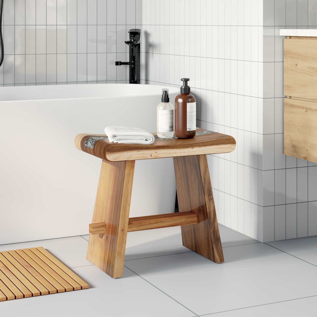 Badestol Naturlig 50 X 30 X 45 Cm Naturlig Tre