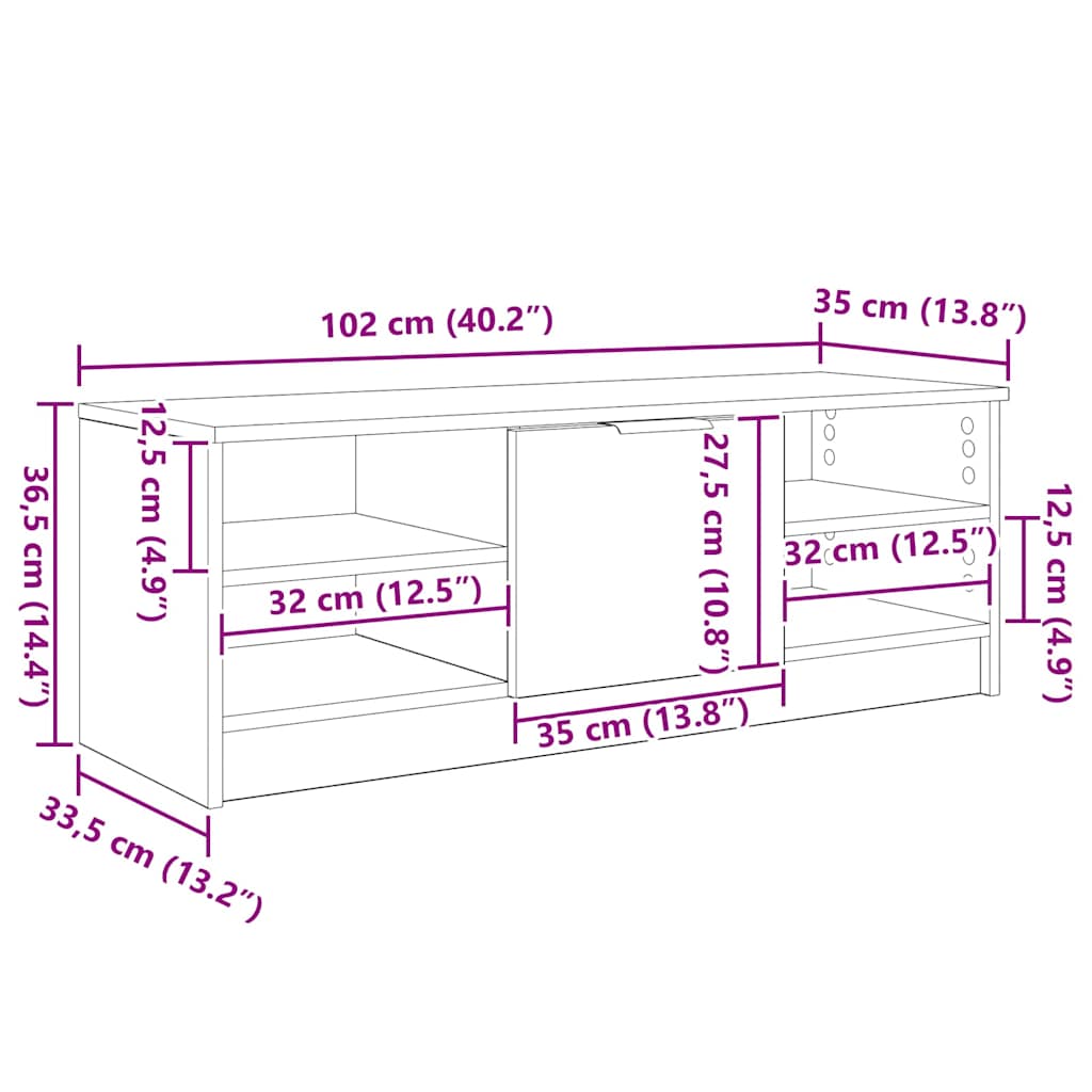 Tv-Skap Svart Eik 102 X 35 X 36,5 Cm Konstruert Tre