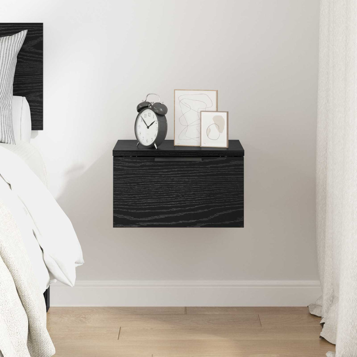 Nattbordskap Med Skuff Svart Eik 34 X 30 X 20 Cm Konstruert Tre