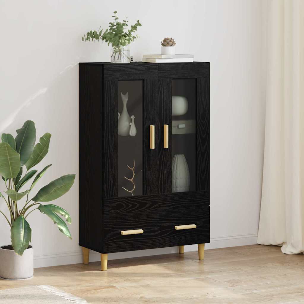 Høyskap Med Skuff Svart Eik 70 X 31 X 115 Cm Konstruert Tre
