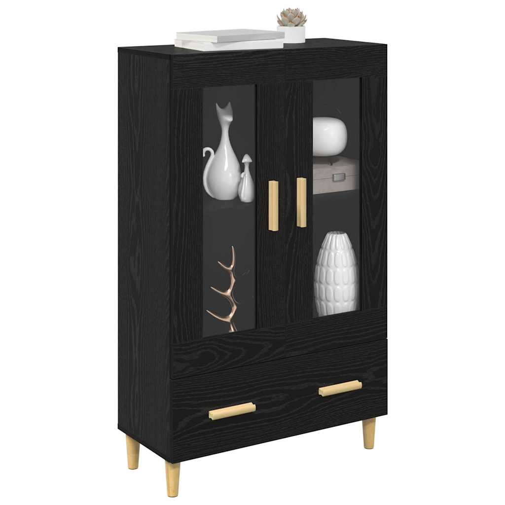 Høyskap Med Skuff Svart Eik 70 X 31 X 115 Cm Konstruert Tre