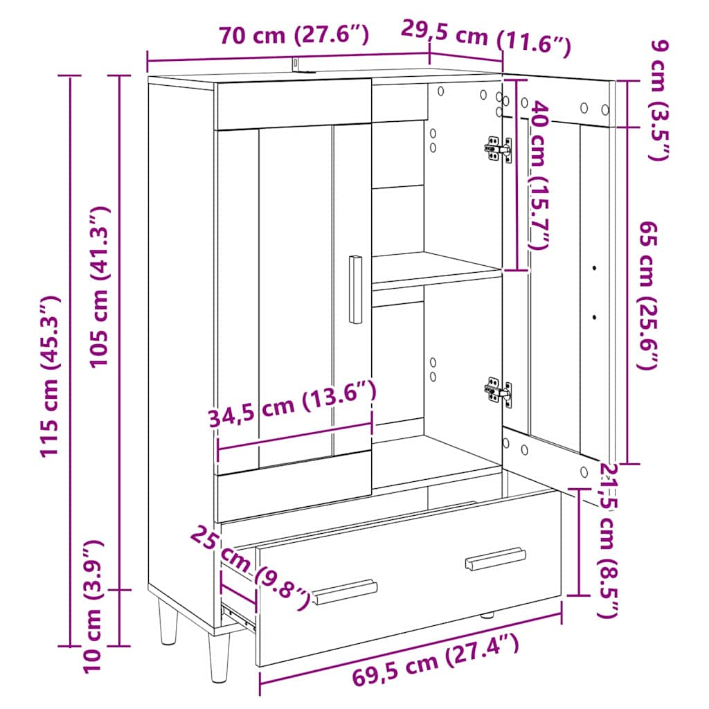 Høyskap Med Skuff Svart Eik 70 X 31 X 115 Cm Konstruert Tre