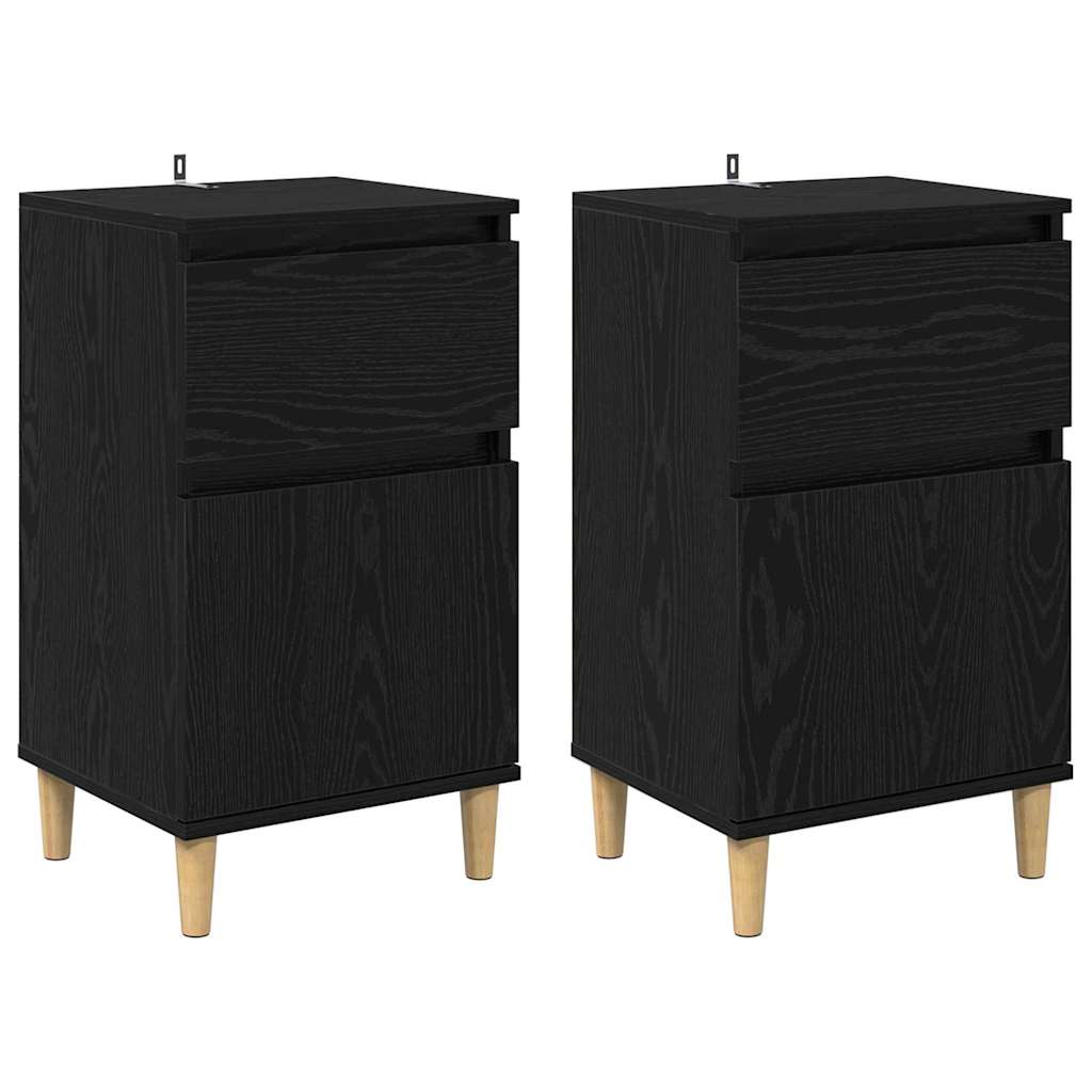 Nattbordskap 2 Pcs Svart Eik 40 X 35 X 70 Cm Konstruert Tre