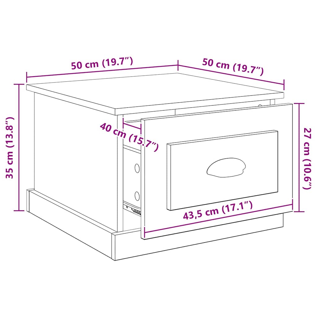 Kaffebord Med Skuff Svart Eik 50 X 50 X 35 Cm Konstruert Tre