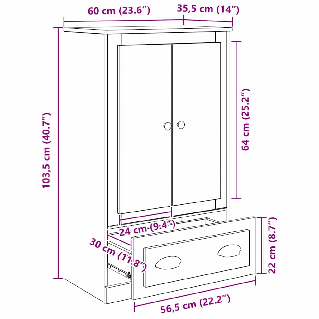 Høyskap Med Skuff Svart Eik 60 X 35,5 X 103,5 Cm Konstruert Tre