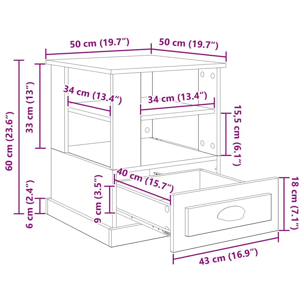 Nattbordskap Artisan Eik 50 X 50 X 60 Cm Konstruert Tre