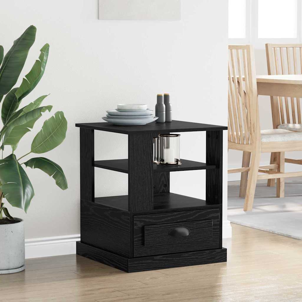 Nattbordskap Med Skuff Svart Eik 50 X 50 X 60 Cm Konstruert Tre