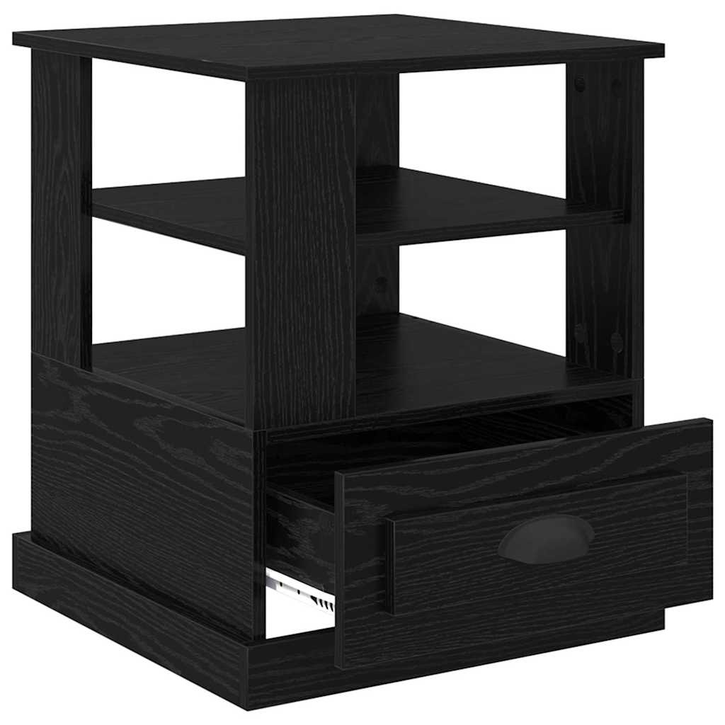 Nattbordskap Med Skuff Svart Eik 50 X 50 X 60 Cm Konstruert Tre