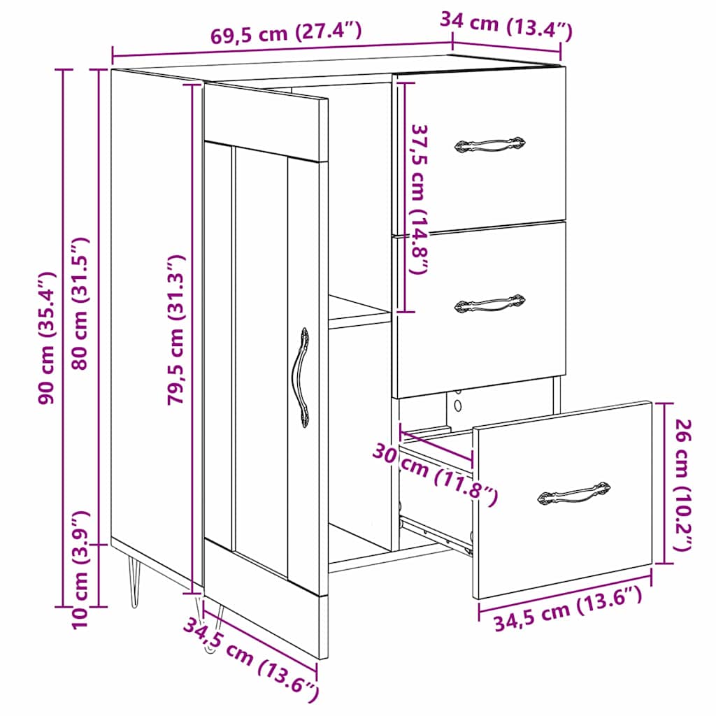 Med Skuff Gammelt Tre 69.5 X 34 X 90 Cm Konstruert Tre