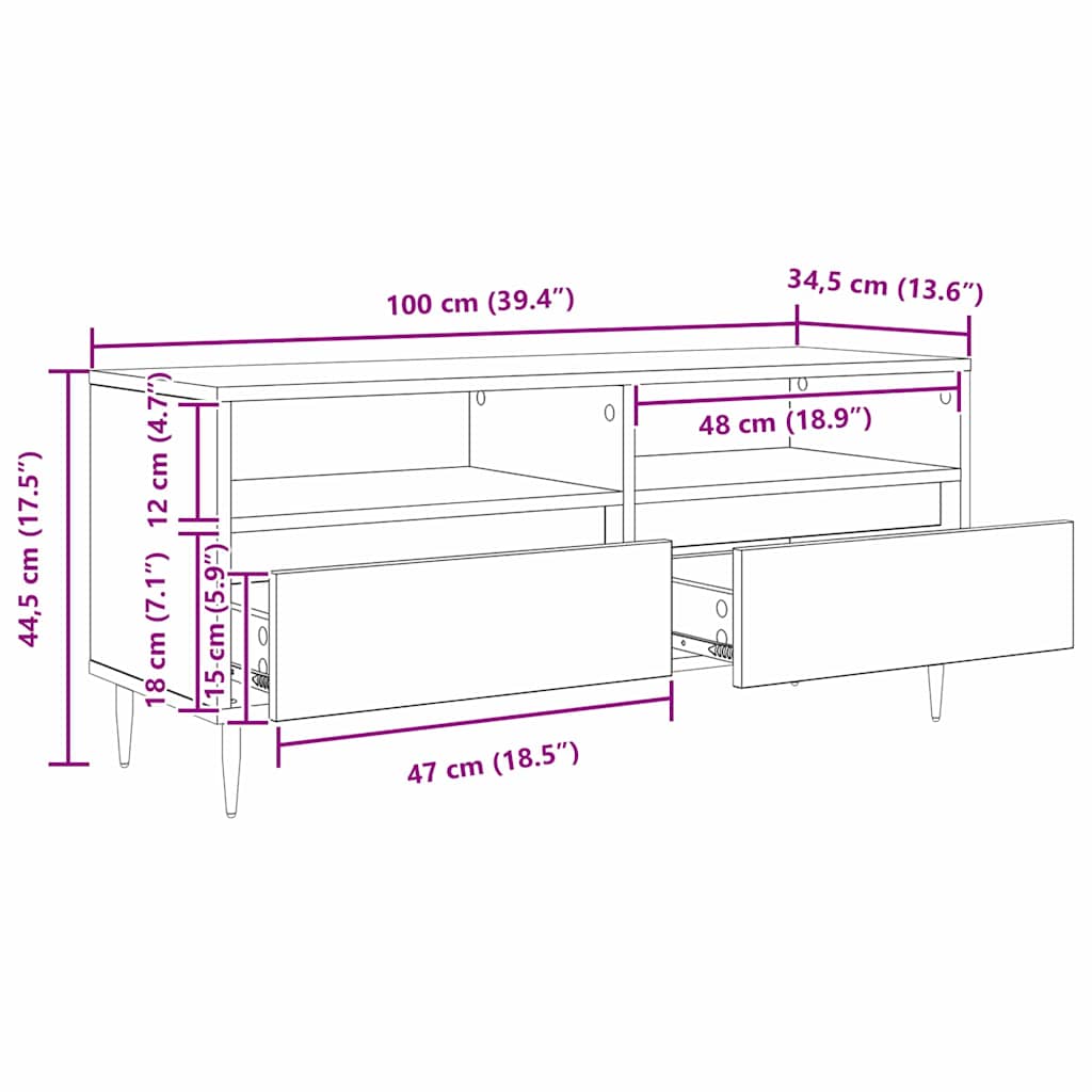 Tv-Skap Svart Eik 100 X 34,5 X 44,5 Cm Ingeniørtre Og Jern