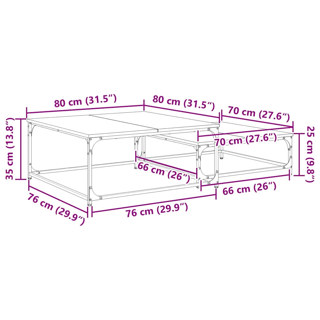 Kaffebord 2 Pcs Svart Eik Konstruert Tre