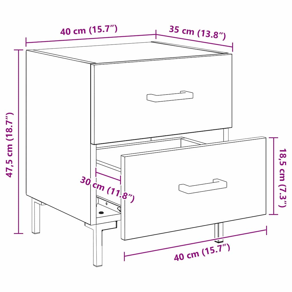 Nattbordskap Gammelt Tre 40 X 35 X 47,5 Cm Konstruert Tre