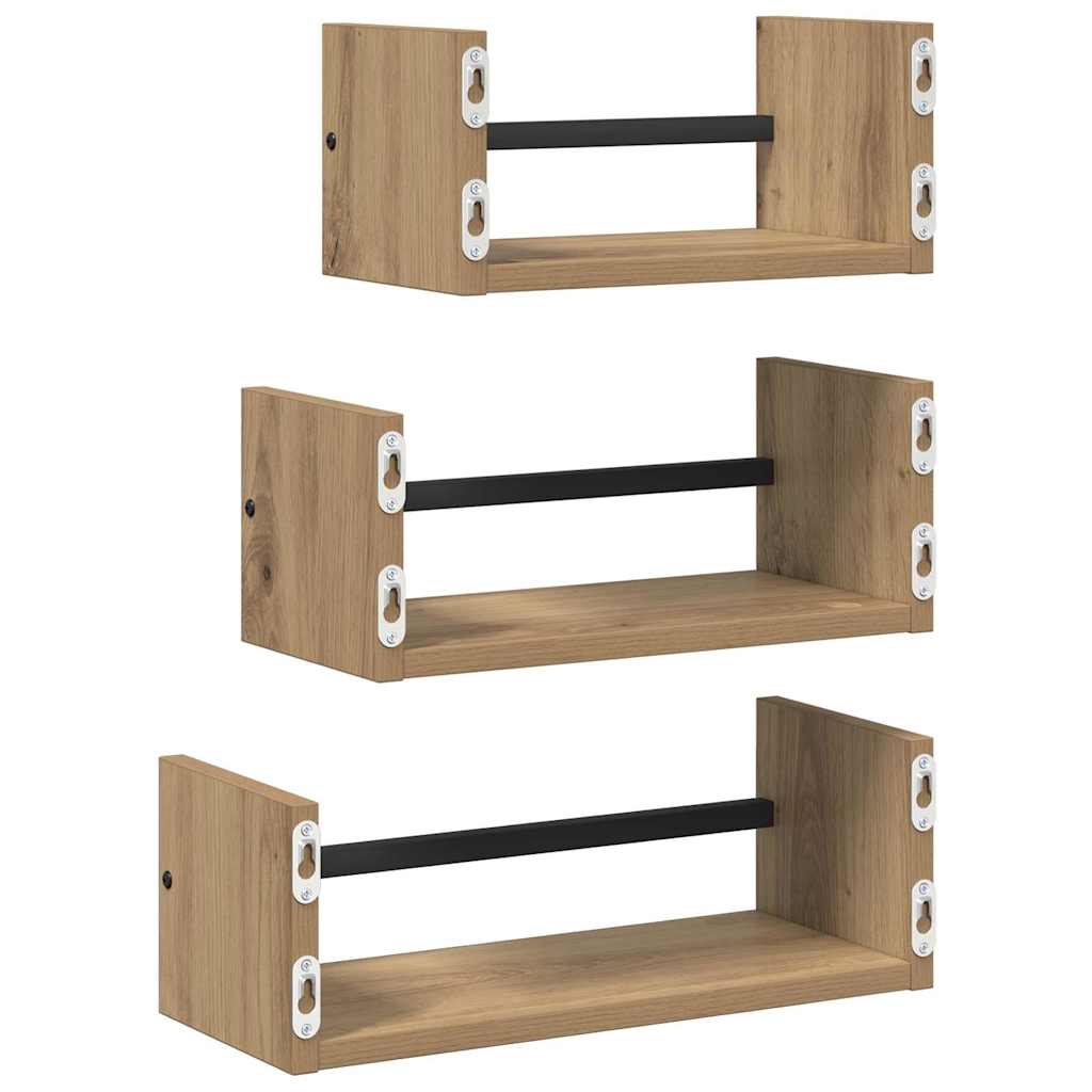 Vegghyllesett 3 Pcs Artisan Eik 40X16X14Cm Konstruert Tre
