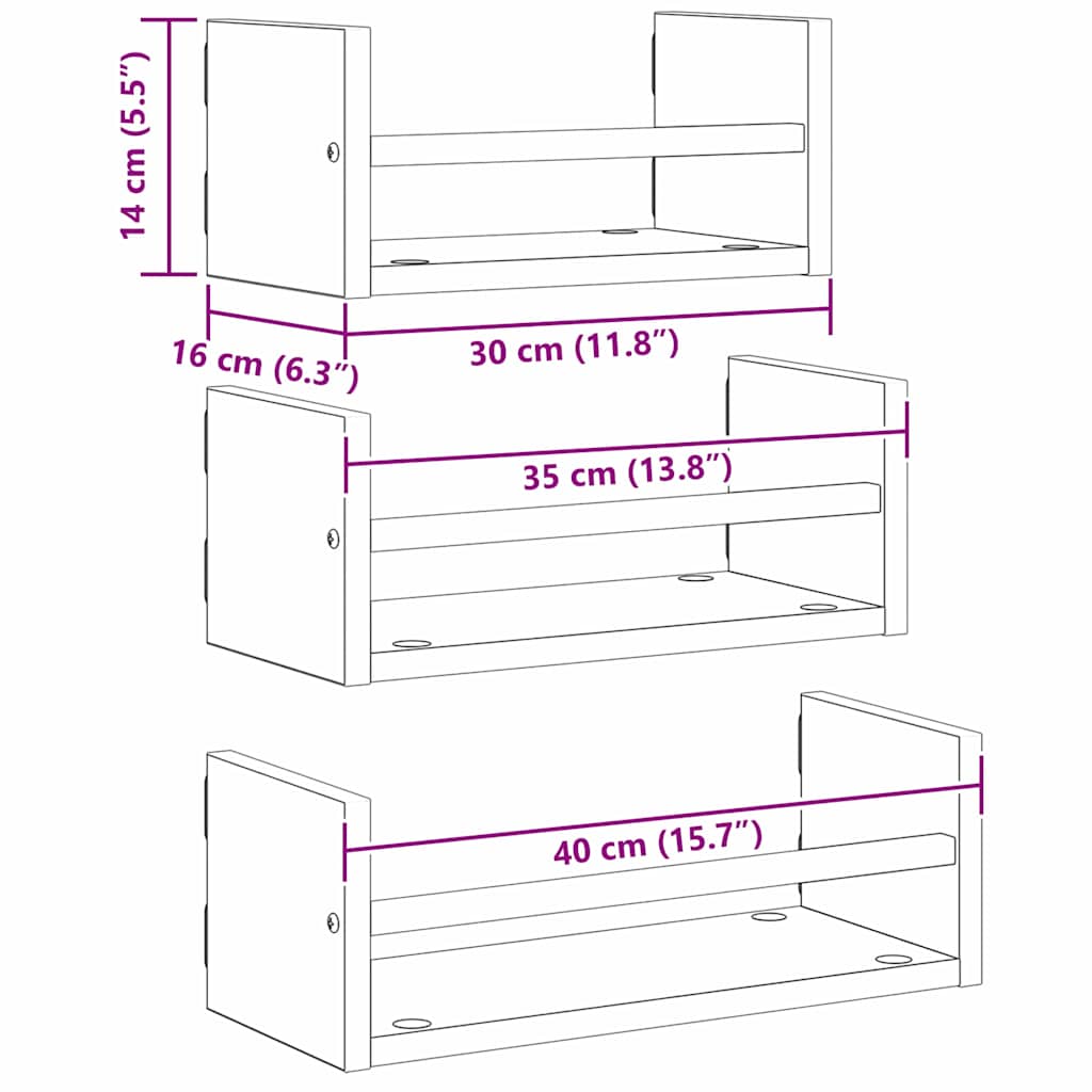 Vegghyllesett 3 Pcs Artisan Eik 40X16X14Cm Konstruert Tre