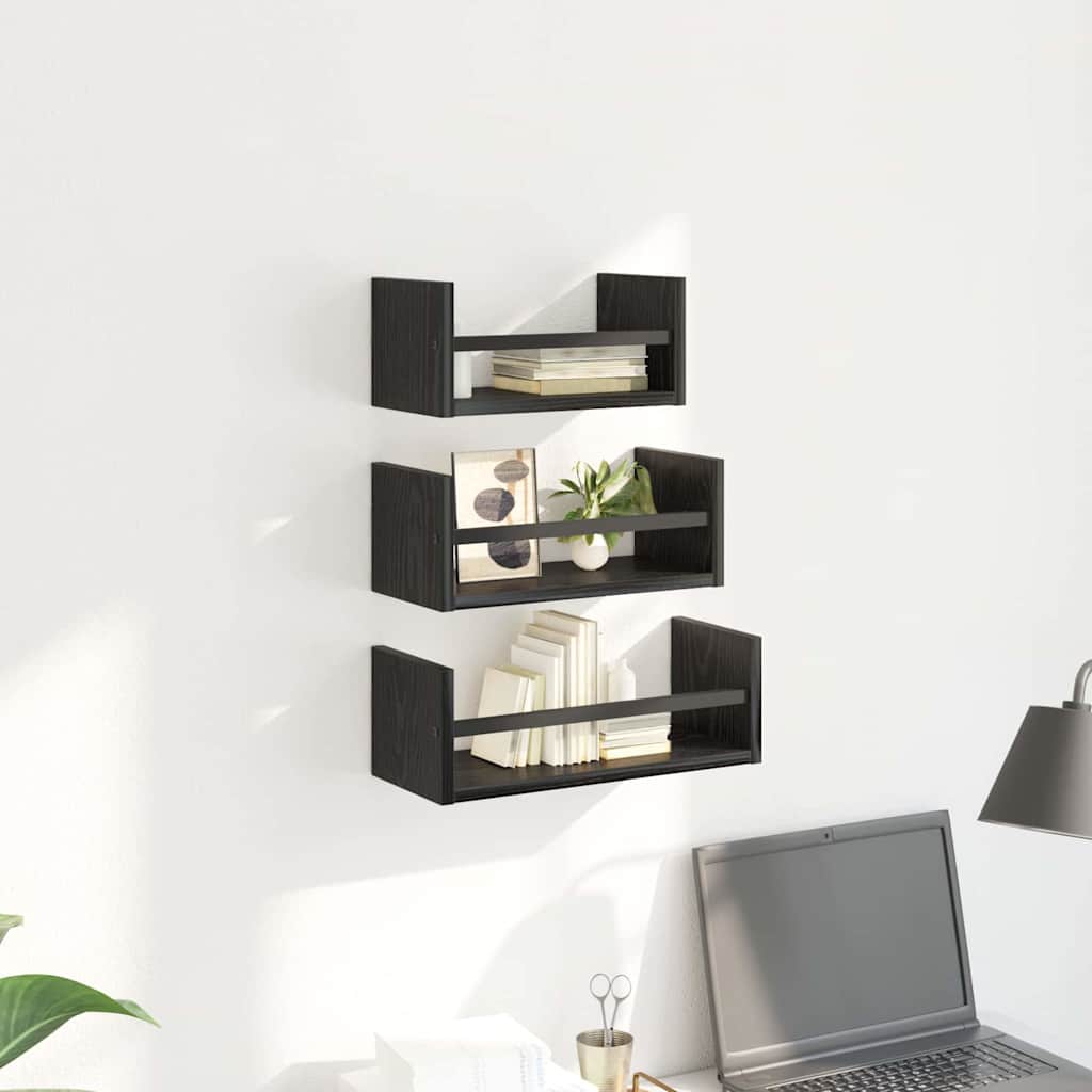 Vegghyllesett 3 Pcs Svart Eik 40X16X14Cm Konstruert Tre