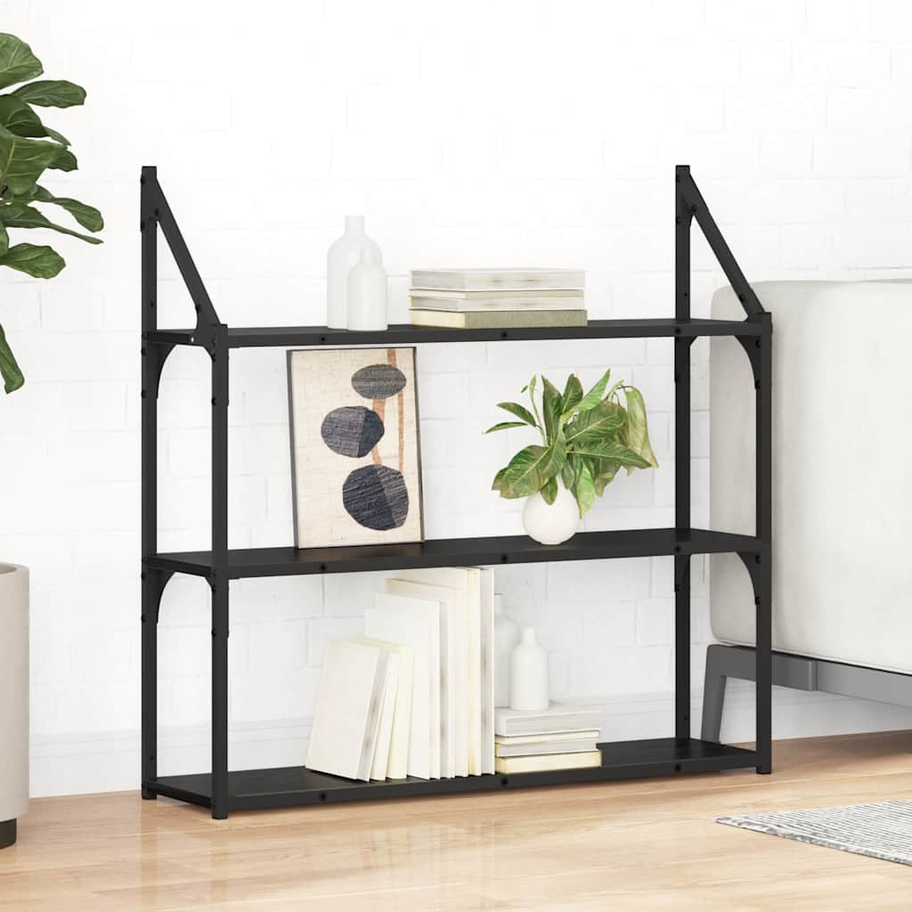 Vegghylle Med Hylle Svart Eik 80 X 21 X 78,5 Cm Konstruert Tre