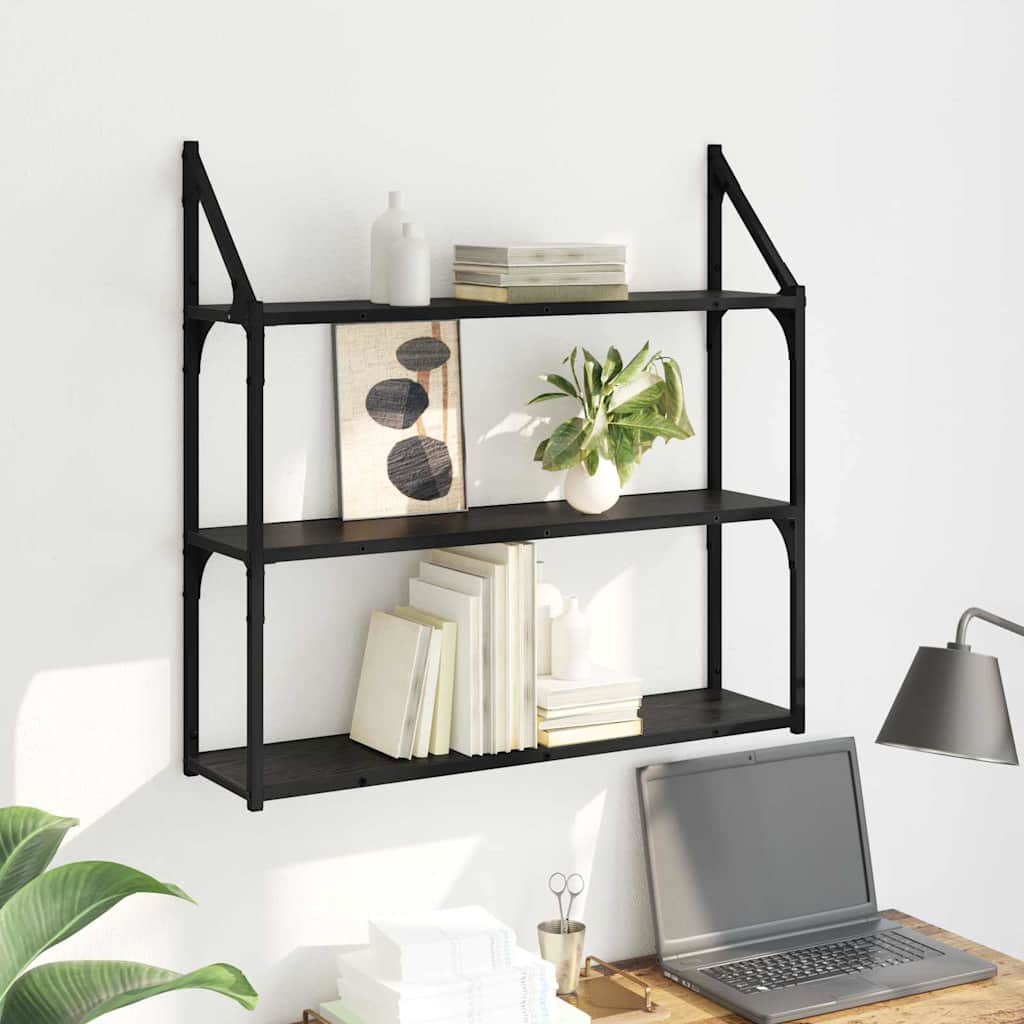 Vegghylle Med Hylle Svart Eik 80 X 21 X 78,5 Cm Konstruert Tre