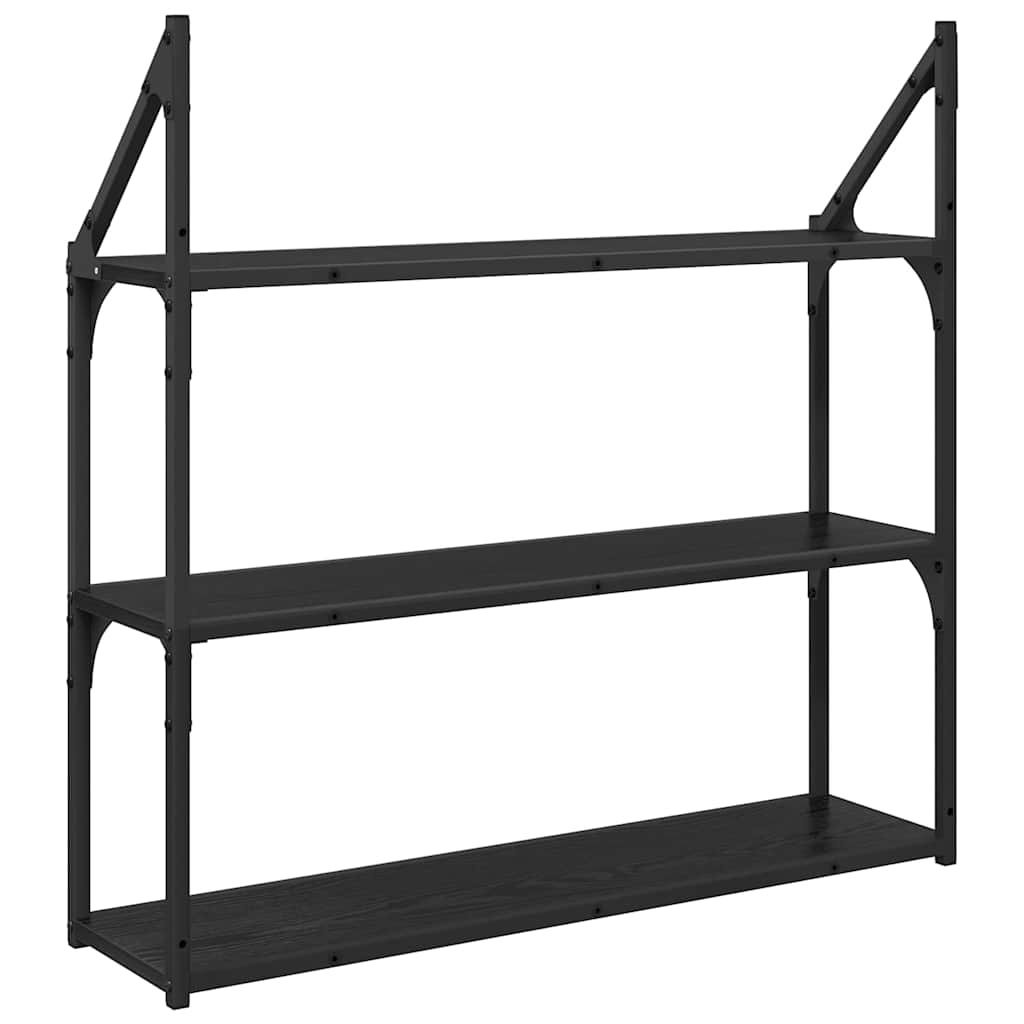 Vegghylle Med Hylle Svart Eik 80 X 21 X 78,5 Cm Konstruert Tre