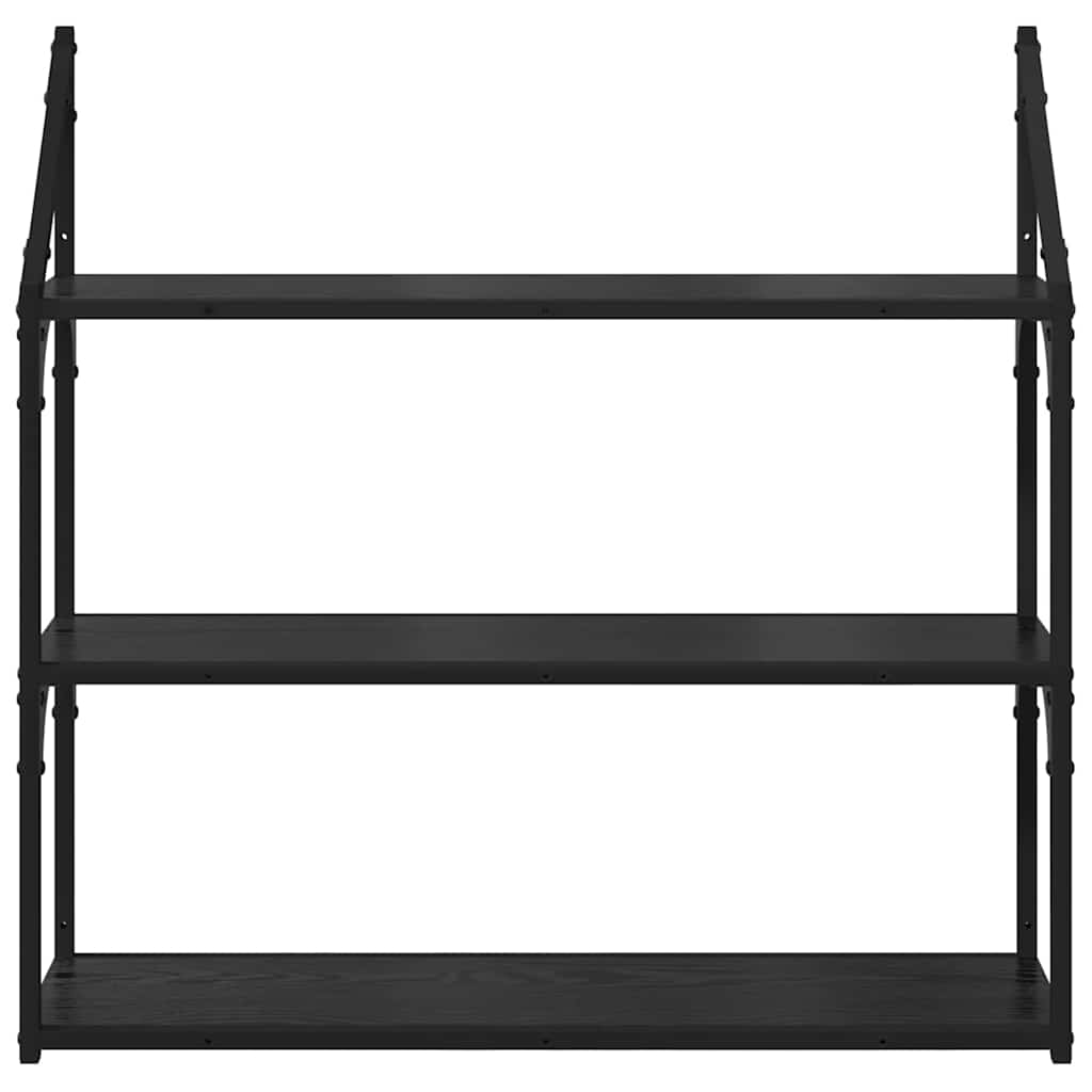 Vegghylle Med Hylle Svart Eik 80 X 21 X 78,5 Cm Konstruert Tre