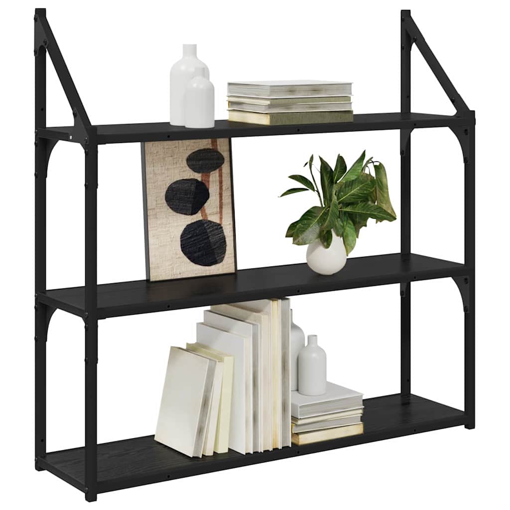 Vegghylle Med Hylle Svart Eik 80 X 21 X 78,5 Cm Konstruert Tre