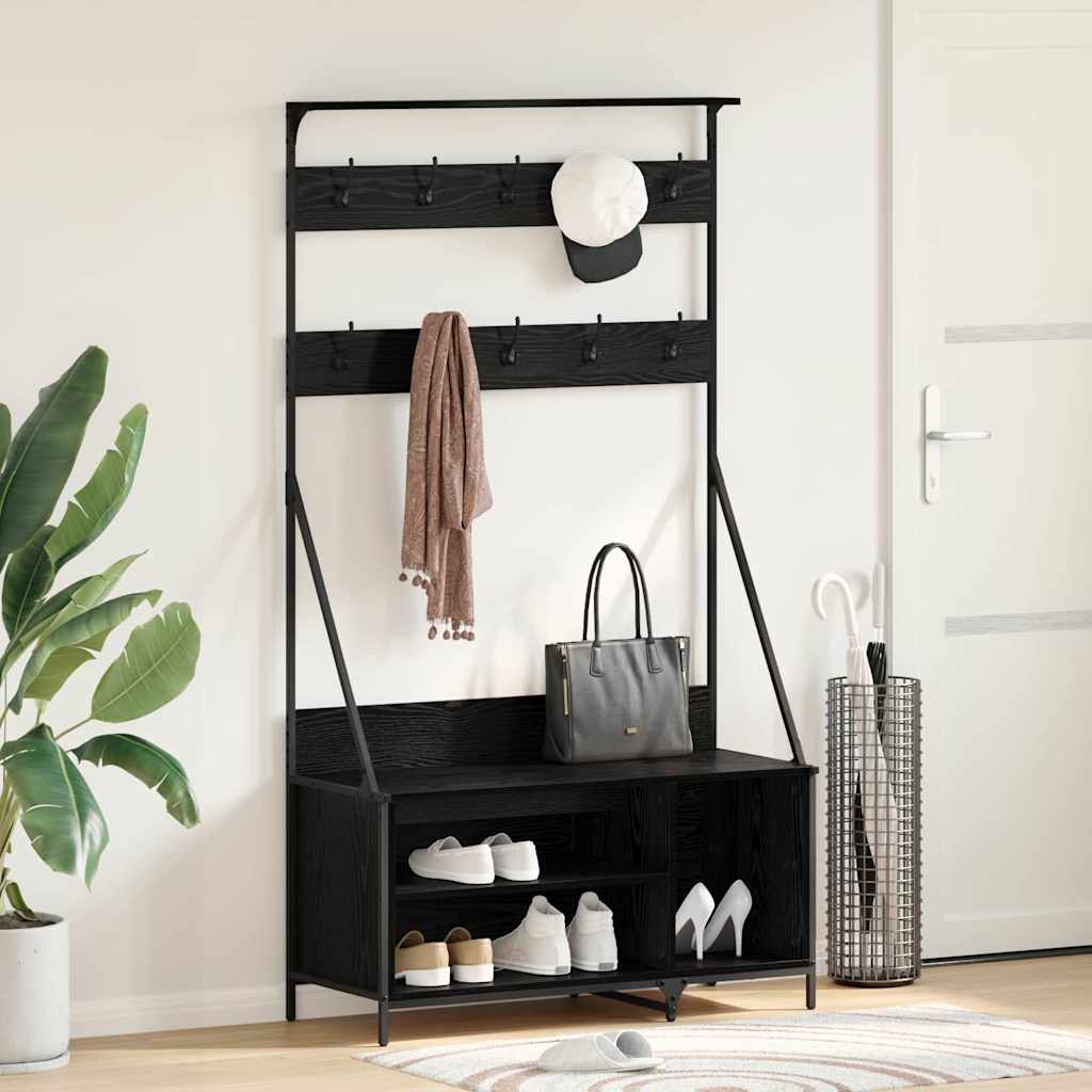 Klesstativ Med Hylle Svart Eik 100 X 41 X 184 Cm Konstruert Tre