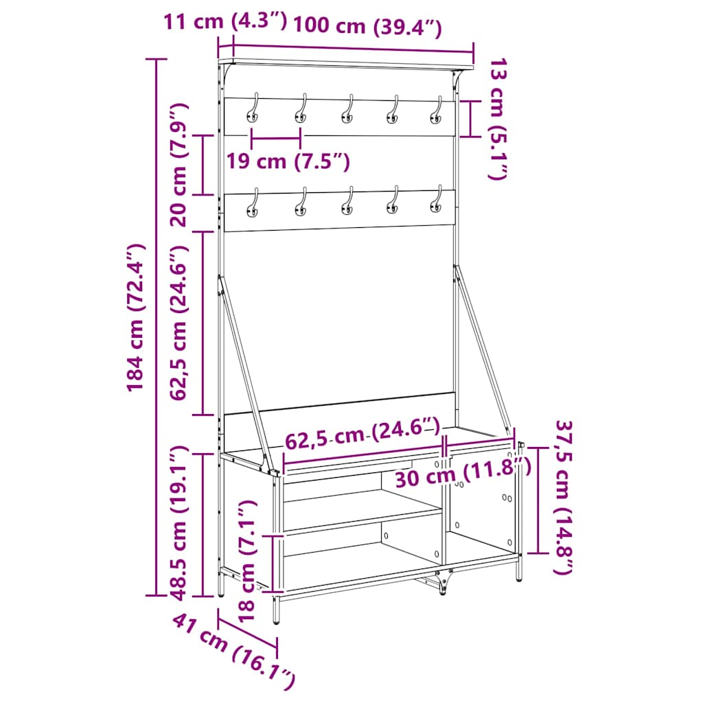 Klesstativ Med Hylle Svart Eik 100 X 41 X 184 Cm Konstruert Tre