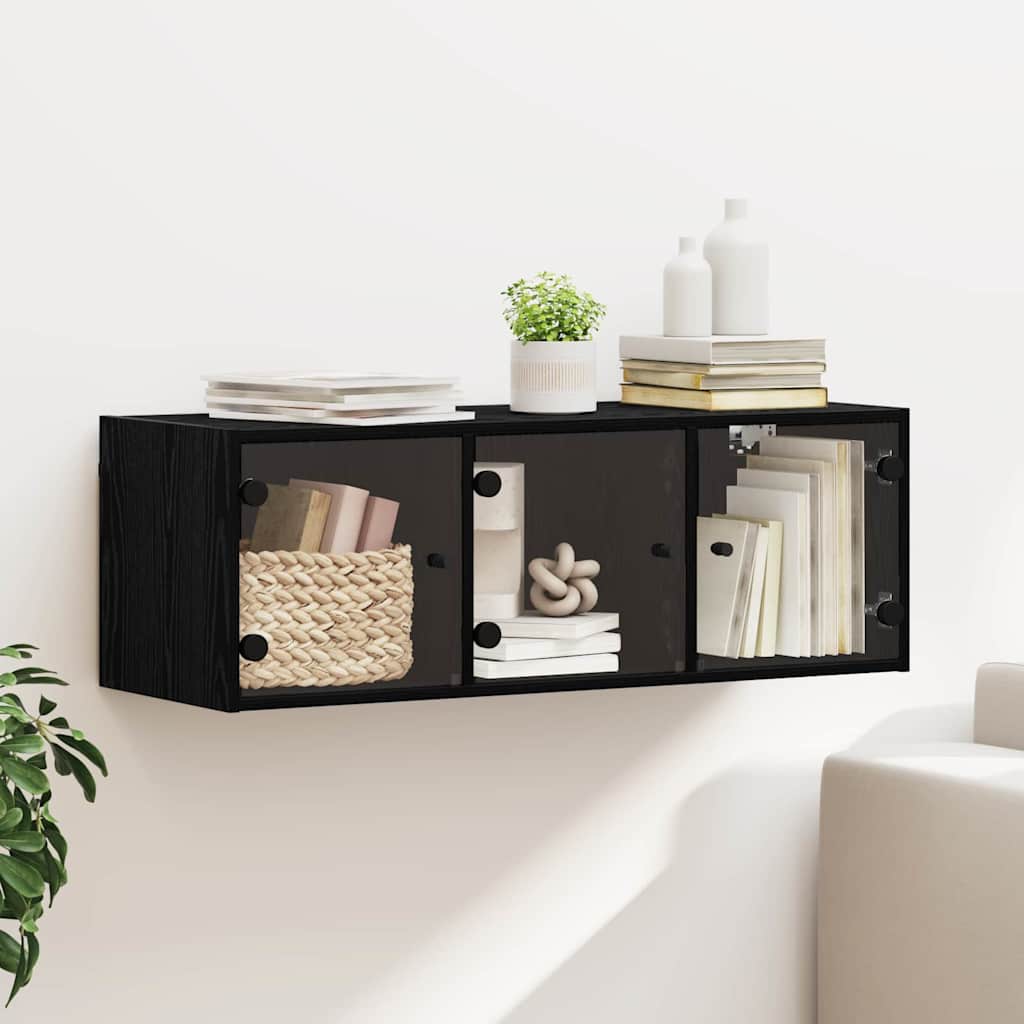 Veggskap Veggmontert Svart Eik 102 X 37 X 35 Cm Konstruert Tre