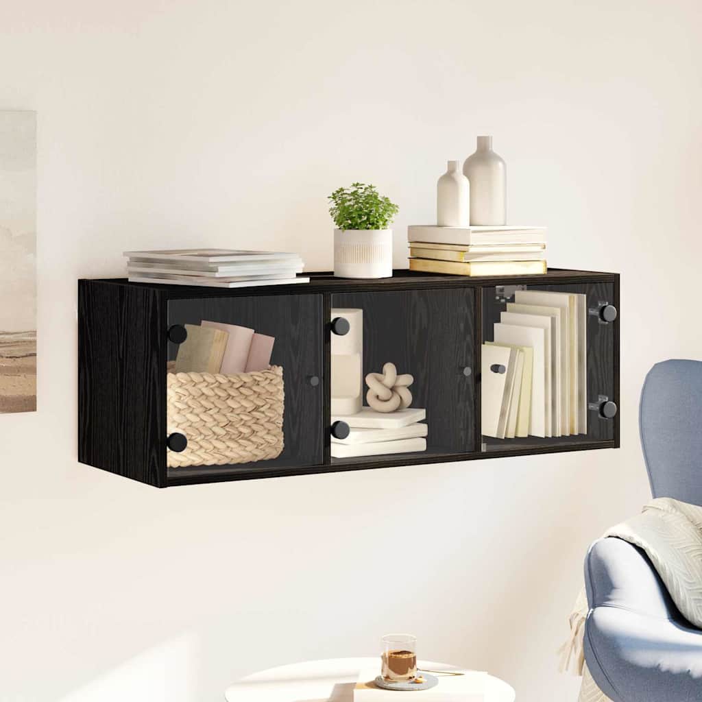 Veggskap Veggmontert Svart Eik 102 X 37 X 35 Cm Konstruert Tre