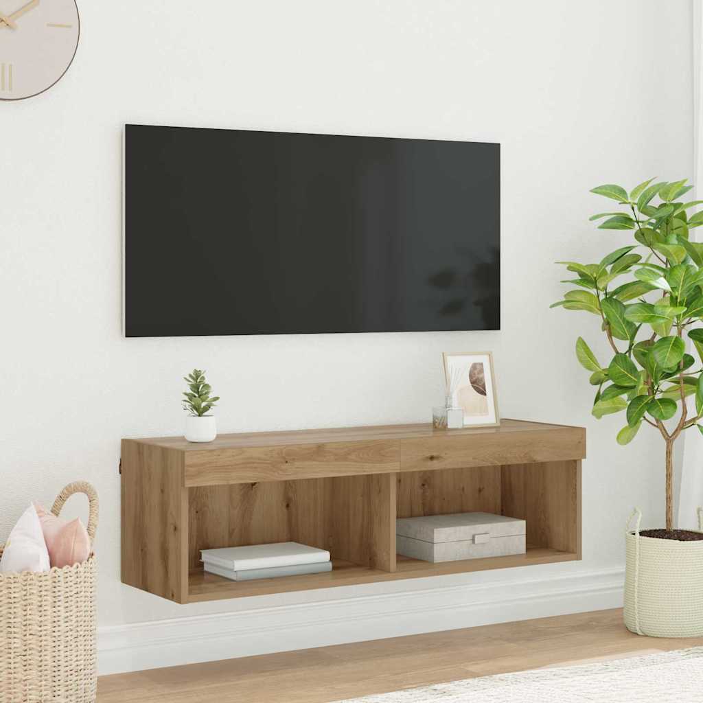 Tv Veggskap Med Led Artisan Eik 100 X 30 X 30 Cm Konstruert Tre