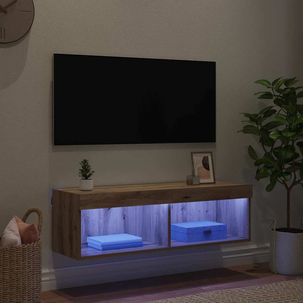 Tv Veggskap Med Led Artisan Eik 100 X 30 X 30 Cm Konstruert Tre
