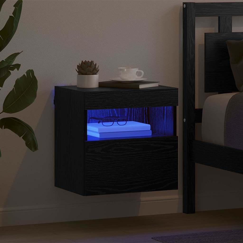 Tv Veggskap Med Led Svart Eik 40 X 30 X 40 Cm Konstruert Tre