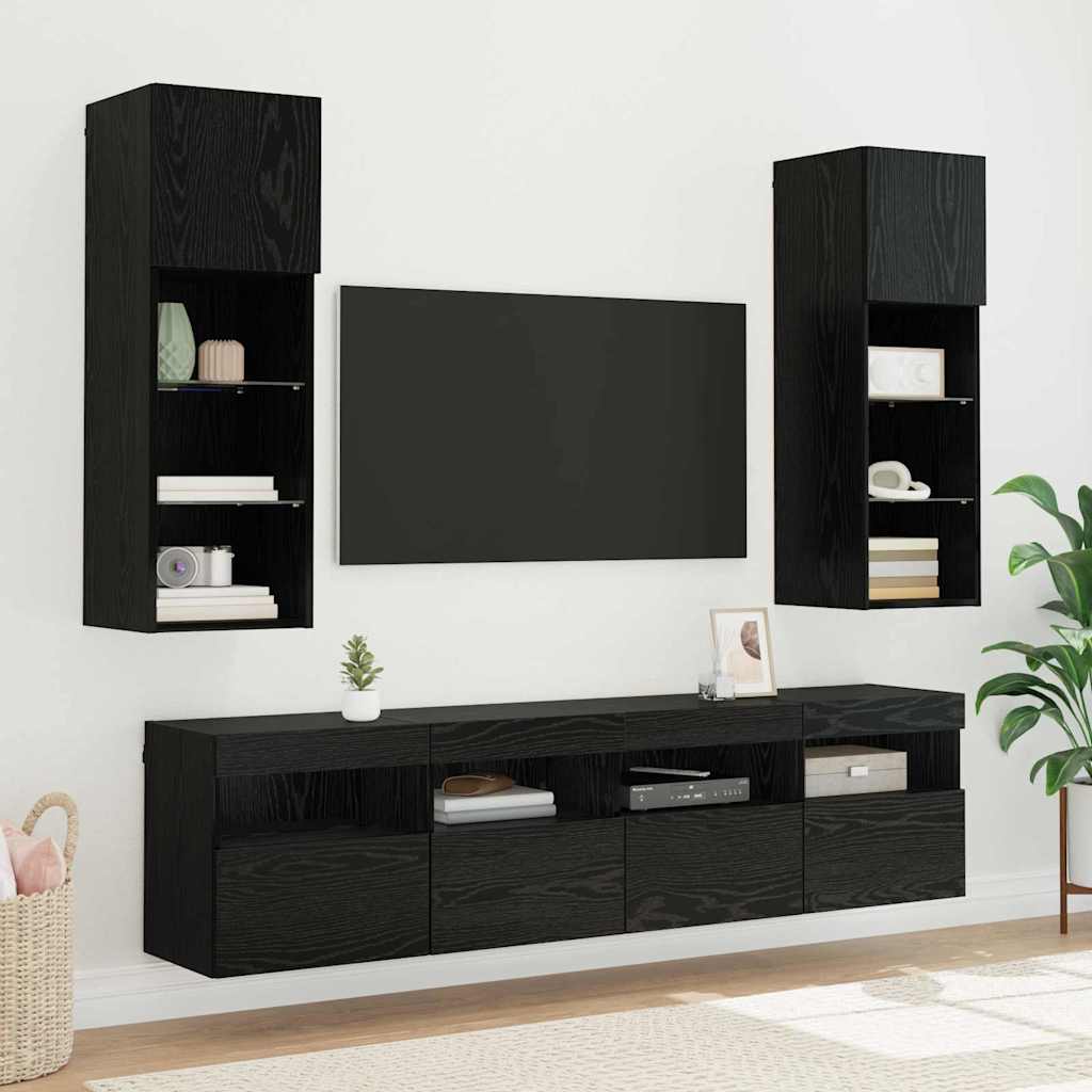 Tv Veggskap Med Led Svart Eik 40 X 30 X 40 Cm Konstruert Tre