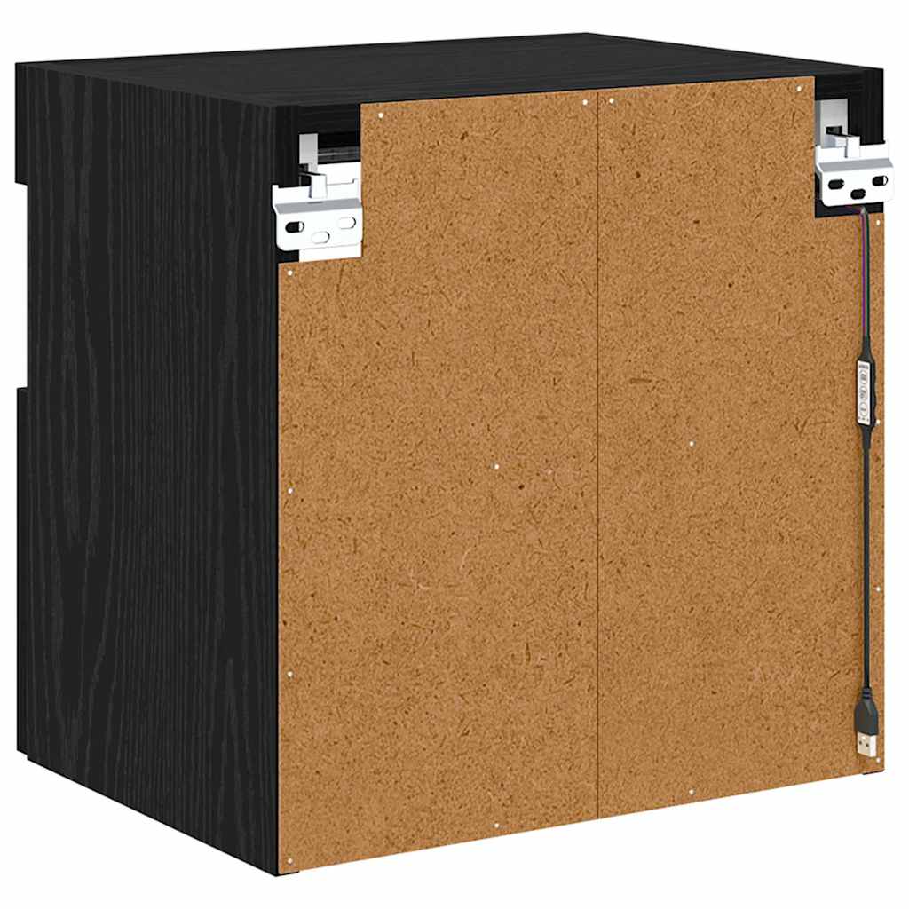 Tv Veggskap Med Led Svart Eik 40 X 30 X 40 Cm Konstruert Tre