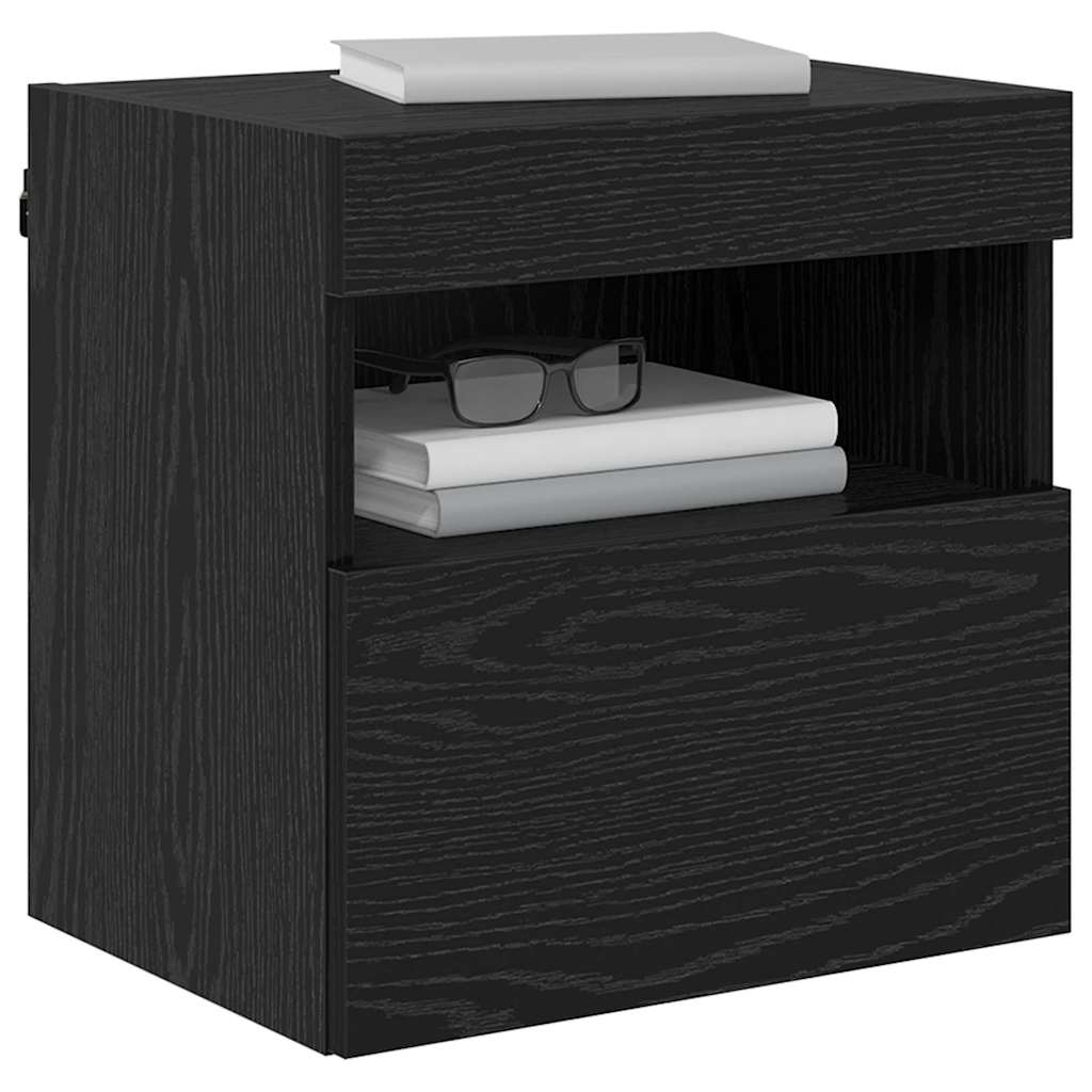 Tv Veggskap Med Led Svart Eik 40 X 30 X 40 Cm Konstruert Tre