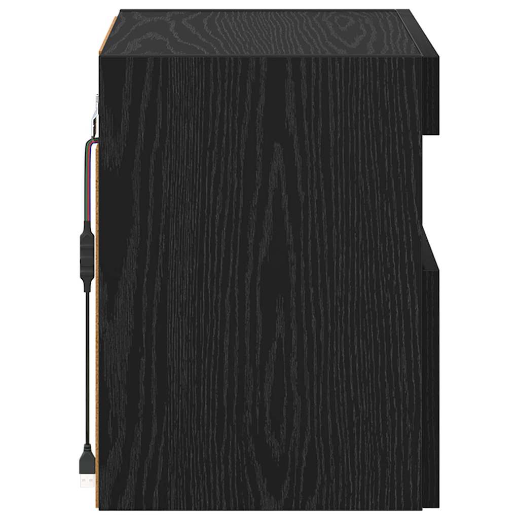 Tv Veggskap Med Led Svart Eik 40 X 30 X 40 Cm Konstruert Tre