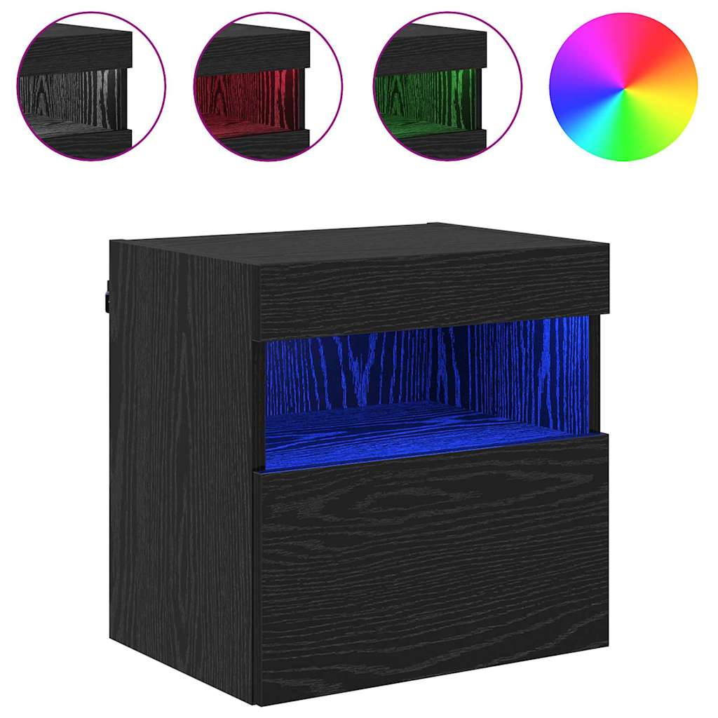 Tv Veggskap Med Led Svart Eik 40 X 30 X 40 Cm Konstruert Tre