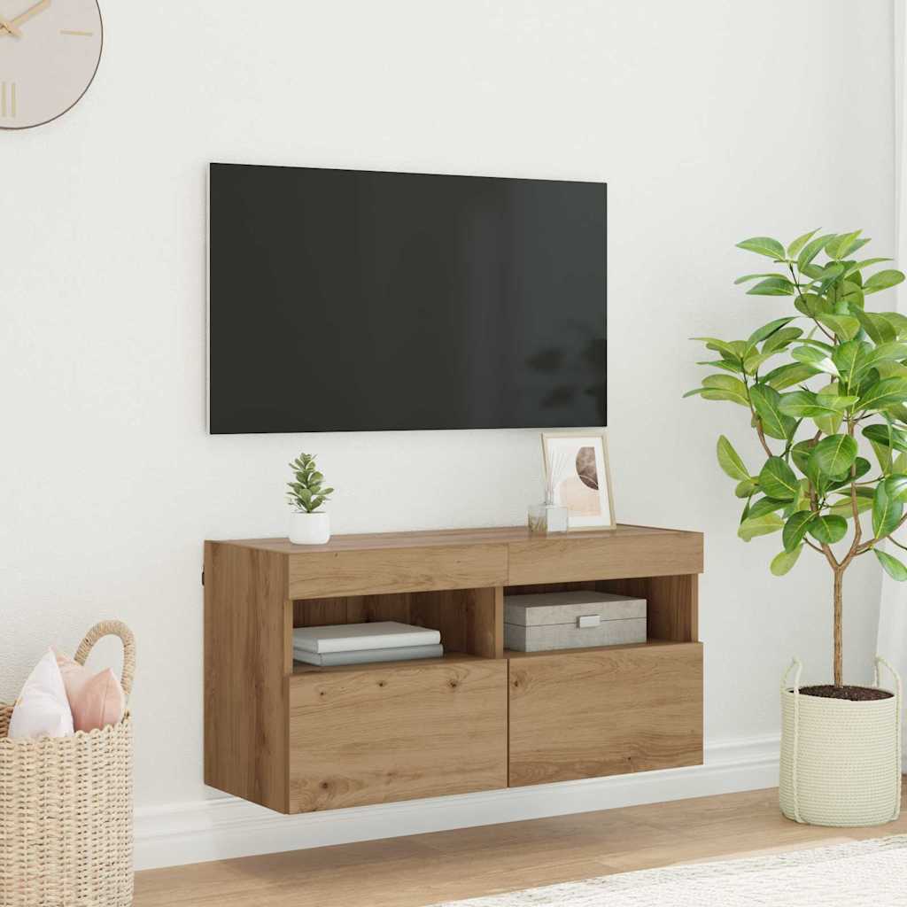Tv Veggskap Med Led Artisan Eik 80 X 30 X 40 Cm Konstruert Tre