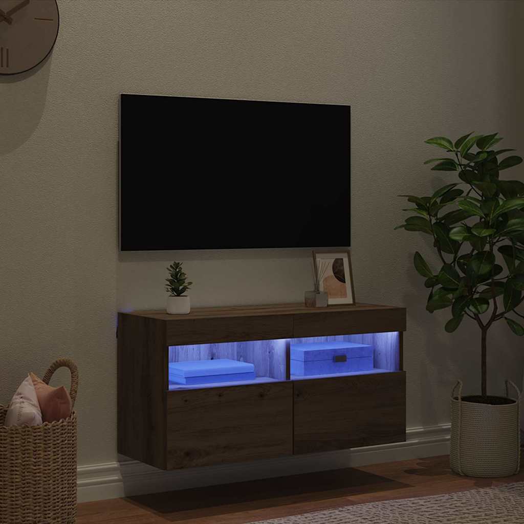 Tv Veggskap Med Led Artisan Eik 80 X 30 X 40 Cm Konstruert Tre